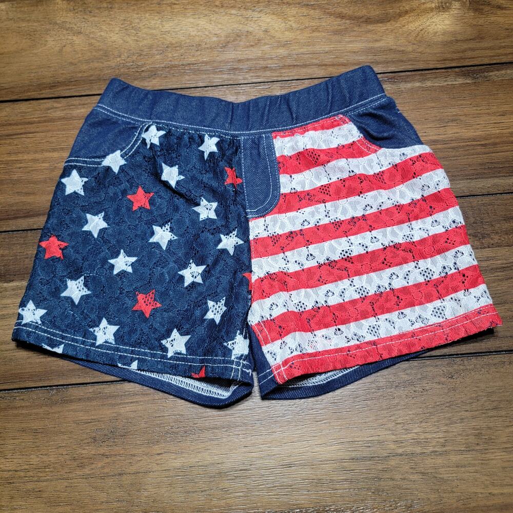 Celebrate! Patriotic Girls Stars & Stripes Shorts w/ Lace Front - Large (10-12)